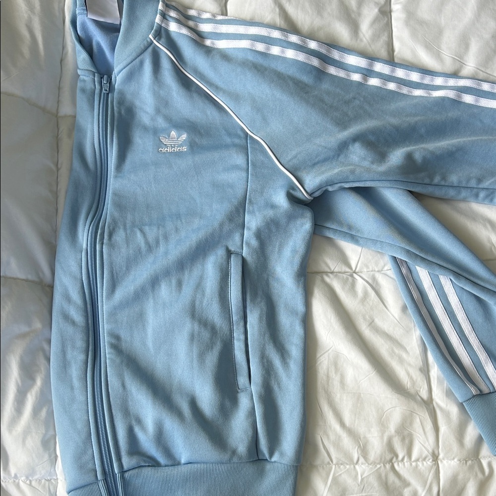 adidas Light Blue & White Three-Stripe Track Jacket